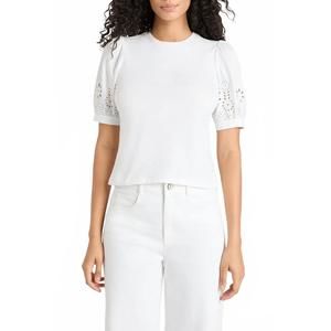 NEW CINQ A SEPT embroidered mazie eyelet coria top in white